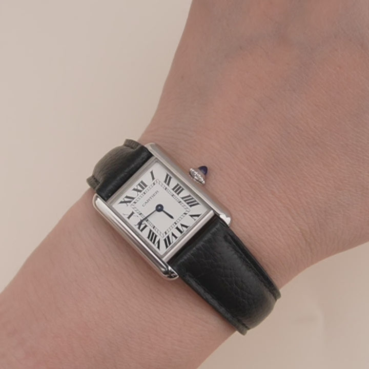 Preloved Cartier Tank Must Silver Black Leather Watch WSTA0042