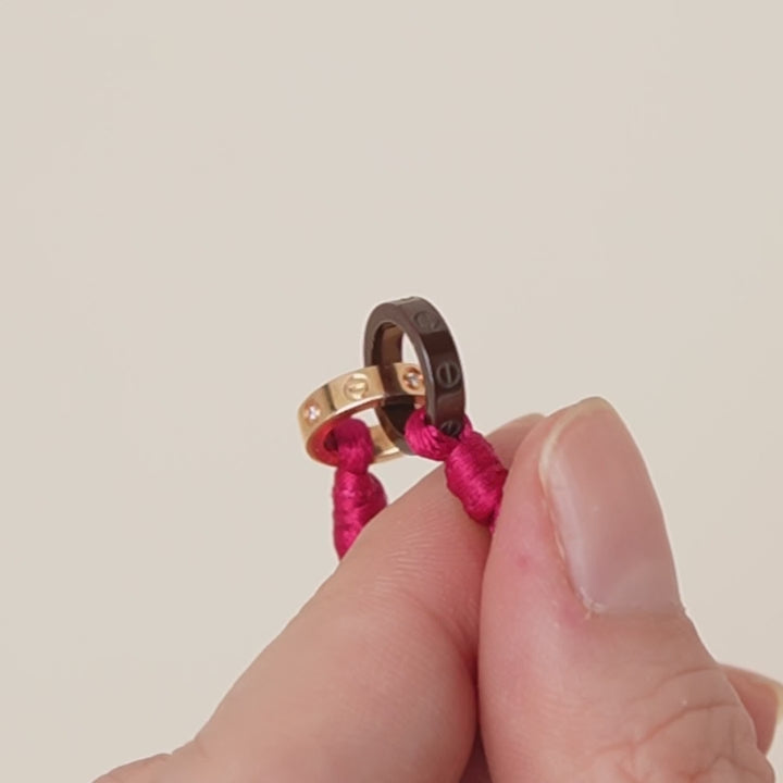 Cartier Love Red Cord Bracelet 4 Diamond Ceramic 18K Rose Gold