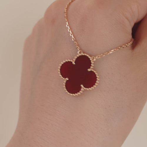 Second Hand Van Cleef & Arpels Alhambra Prince Edition Carnelian 18k Rose Gold Pendant Necklace