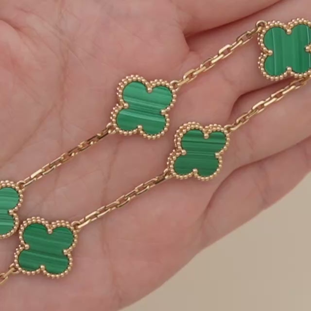 Van Cleef & Arpels Vintage Alhambra 5 Motif Malachite Bracelet 18K Yellow Gold