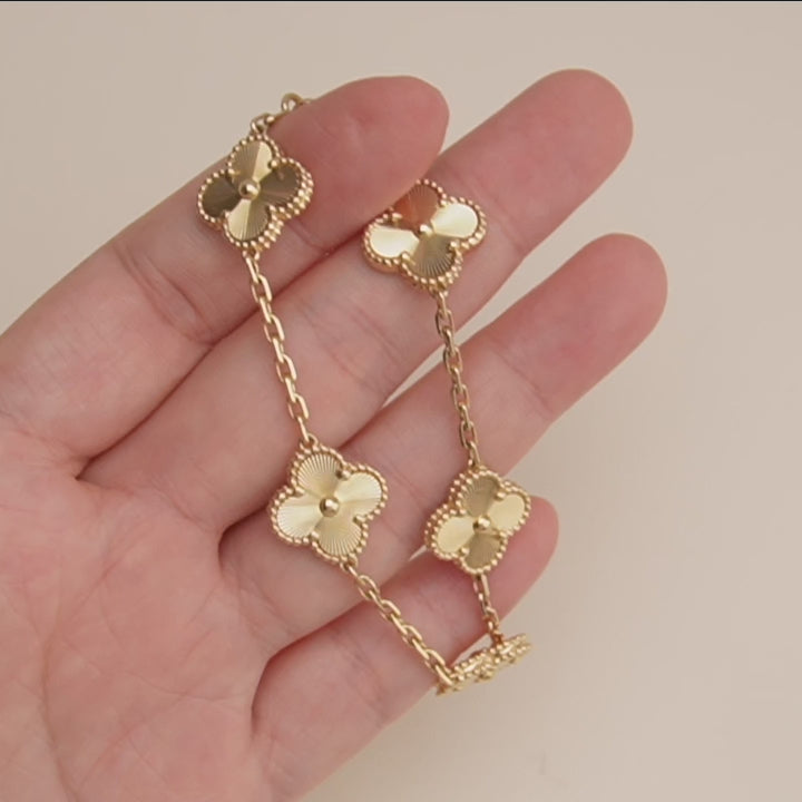 Second Hand Van Cleef & Arpels Vintage Alhambra Guilloché 5 Motifs 18K Yellow Gold Bracelet