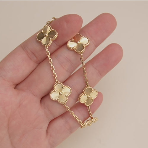 Second Hand Van Cleef & Arpels Vintage Alhambra Guilloché 5 Motifs 18K Yellow Gold Bracelet