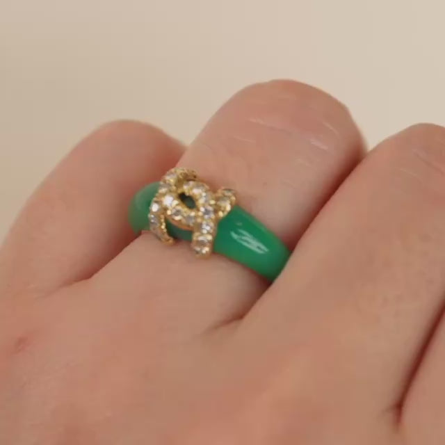 Second Hand Authentic Cartier C de Cartier Ring Diamond Green Chalcedony 18K Yellow Gold Size 52