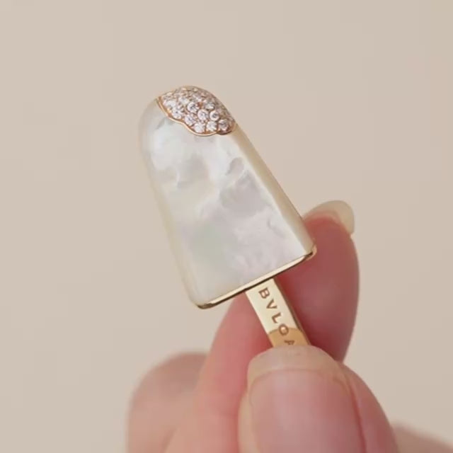 Preowned Authentic Bvlgari Gelati Brooch with Pavé Diamonds and Mother-of-Pearl 18k Rose Gold