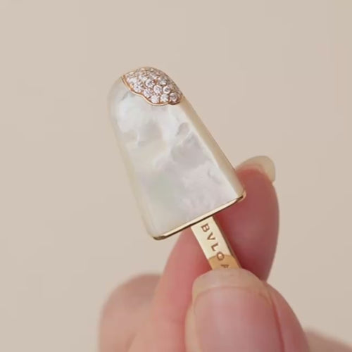 Preowned Authentic Bvlgari Gelati Brooch with Pavé Diamonds and Mother-of-Pearl 18k Rose Gold