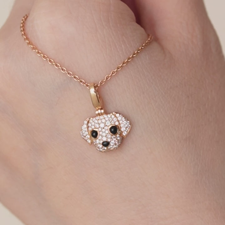 Preloved Qeelin Dog Pendant Necklace Diamond Onyx 18K Rose Gold