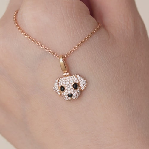 Preloved Qeelin Dog Pendant Necklace Diamond Onyx 18K Rose Gold