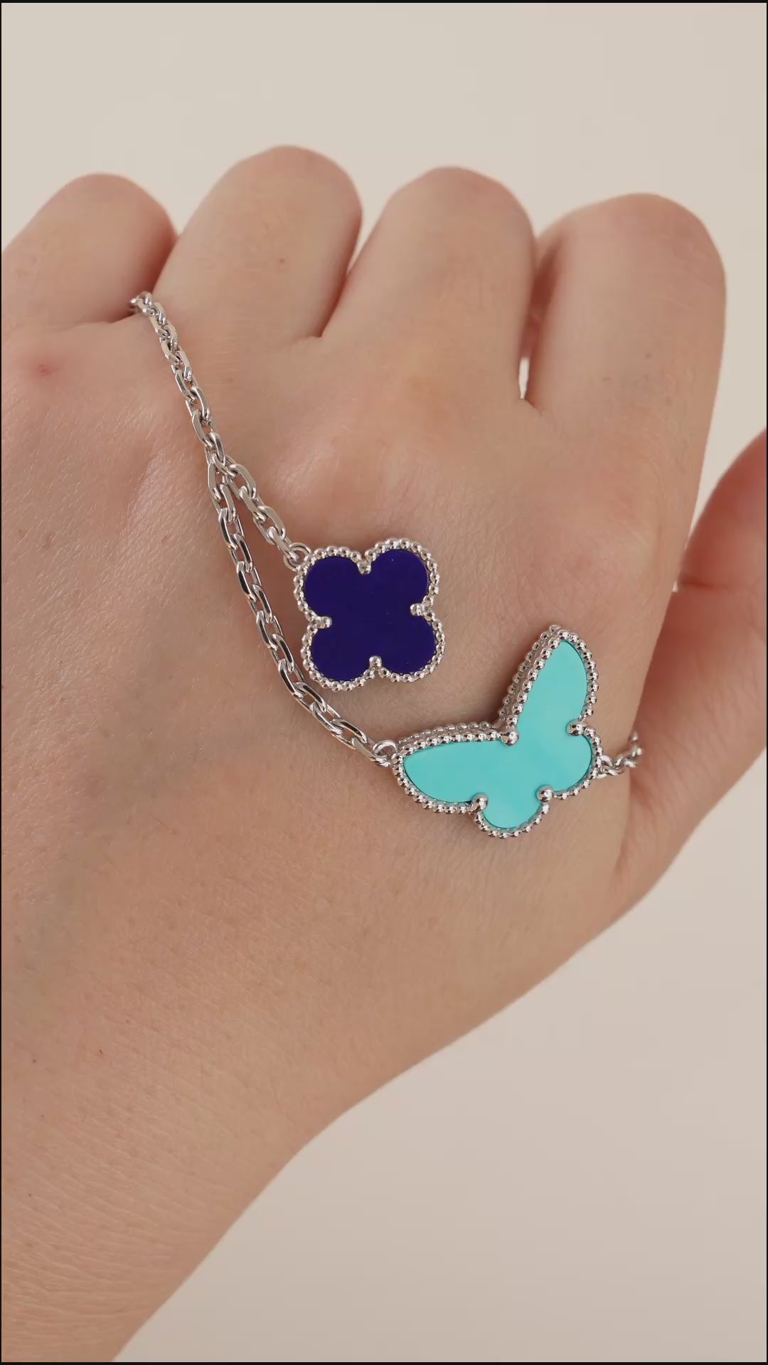 preowned Van Cleef & Arpels Lucky Alhambra Turquoise Pearl Lapis Lazuli 18K White Gold Bracelet