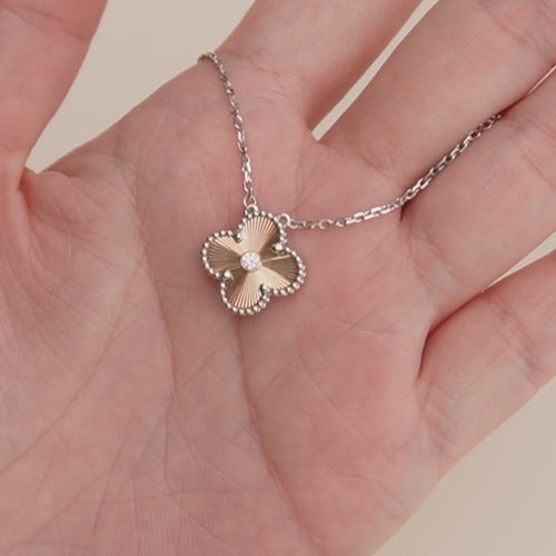 Second Hand Van Cleef & Arpels Vintage Alhambra Diamond Guilloché 18K Rose White Gold 2024 Holiday Necklace