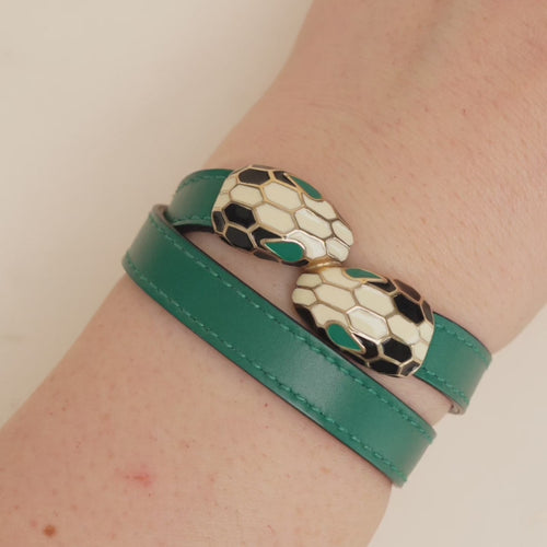 Second Hand Bvlgari Serpenti Forever Enamel Green Leather Bracelet 