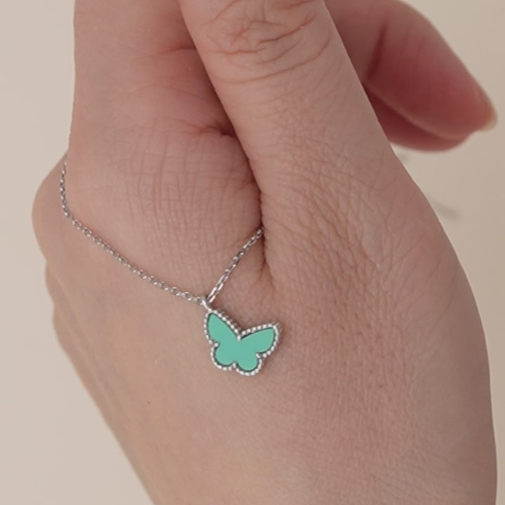 Second Hand Authentic Van Cleef & Arpels Sweet Alhambra Turquoise Butterfly Necklace 18K White Gold