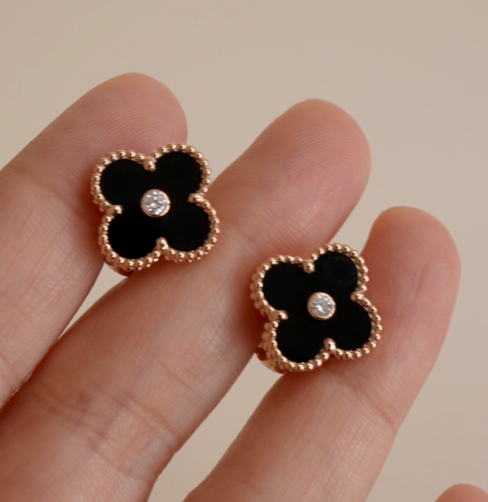 Van Cleef & Arpels Vintage Alhambra Limited Edition Diamond Onyx Earrings