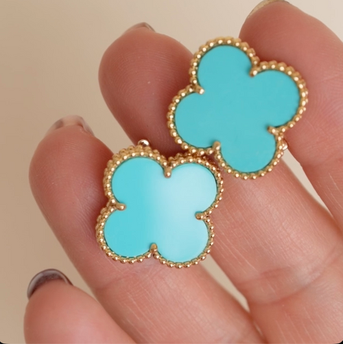 Used Authentic Van Cleef & Arpels Magic Alhambra Turquoise Earrings 18K Yellow Gold