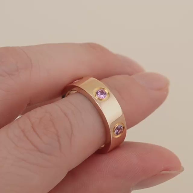 Second Hand Authentic Cartier Love Ring Pink Sapphire 18K Rose Gold Size 54
