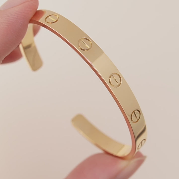Cartier Love Cuff 18K Yellow Gold Bracelet Size 17