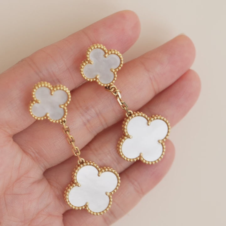 Second Hand Van Cleef & Arpels Magic Alhambra Two Motifs Mother of Pearl Yellow Gold Earrings