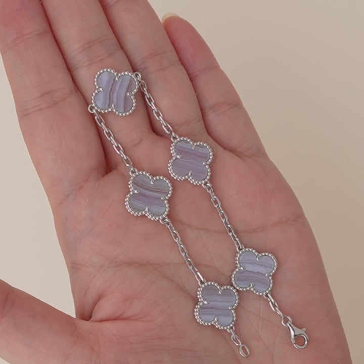 Second Hand Full set Authentic Van Cleef Vintage Alhambra Chalcedony 5 Motif Bracelet