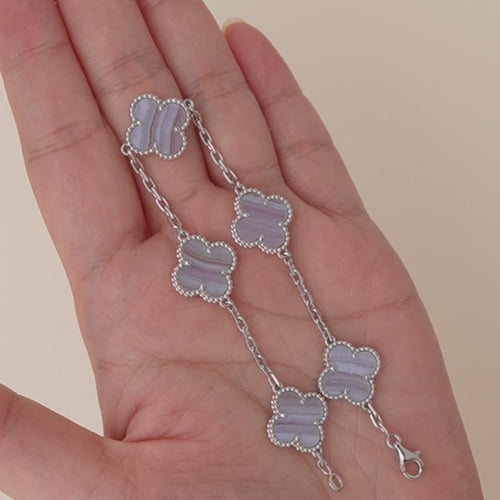 Second Hand Full set Authentic Van Cleef Vintage Alhambra Chalcedony 5 Motif Bracelet