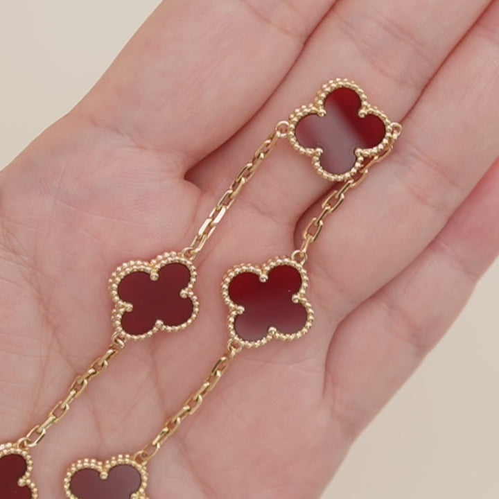 Preloved VCA Vintage Alhambra 5 Motif Carnelian 18K Yellow Gold Bracelet