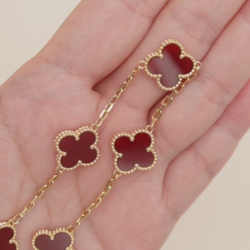 Preloved VCA Vintage Alhambra 5 Motif Carnelian 18K Yellow Gold Bracelet