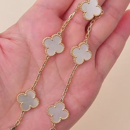 Used Van Cleef & Arpels Vintage Alhambra 5 Motif Mother of Pearl 18K Yellow Gold Bracelet