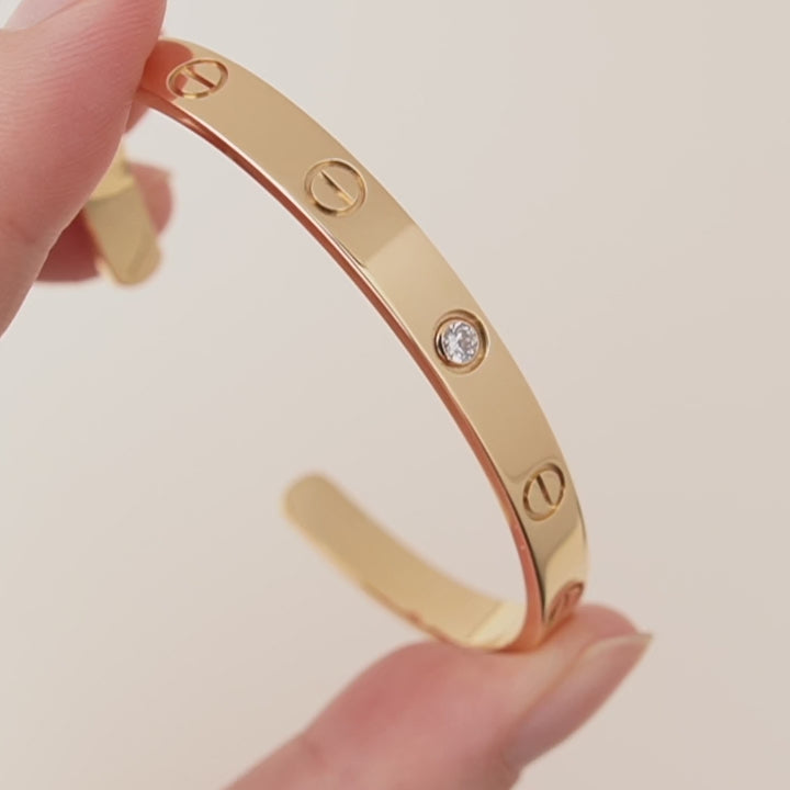 Preloved Cartier Love One Diamond 18K Gold Cuff Bracelet Size 17