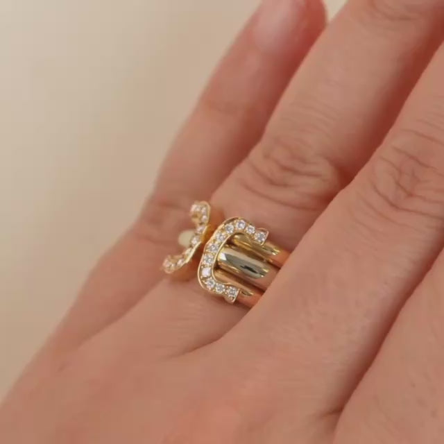 Second Hand Authentic Cartier C de Cartier Diamond Ring 18K Three tone Gold Size 53