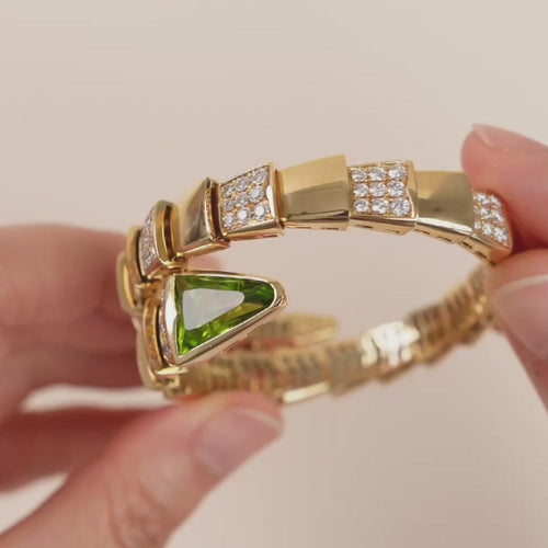Bvlgari Serpenti  Pave Diamond Peridot 18k Yellow Gold Bracelet Size M