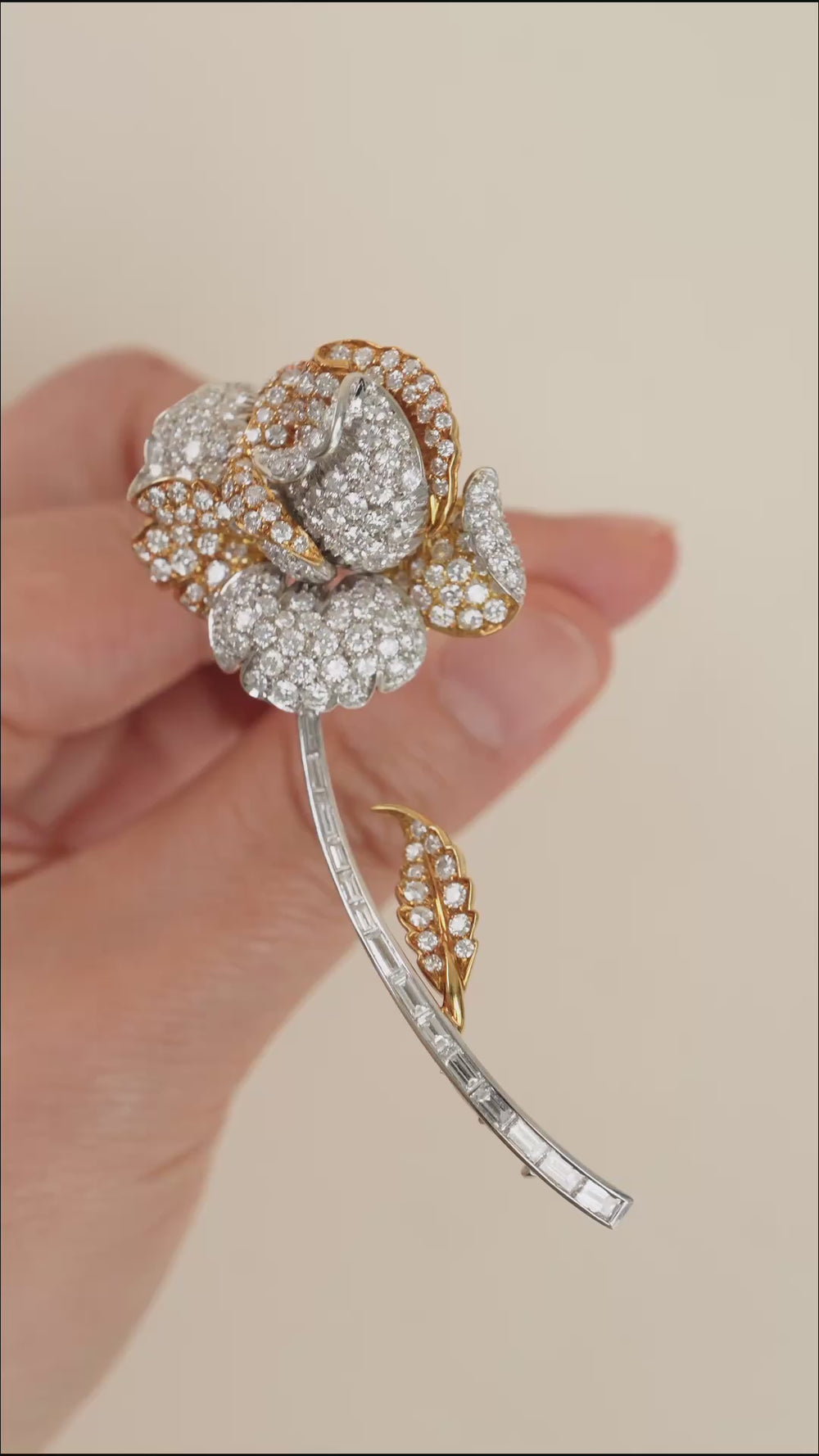 diamond rose flower brooch
