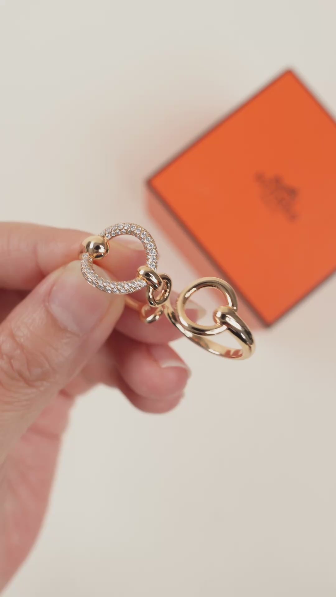 Preloved Hermès Filet d'Or Double Diamond 18K Rose Gold Large Model Ring Size 54