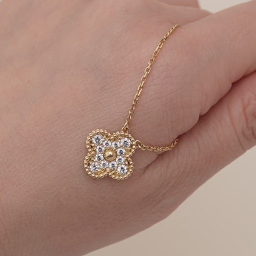 Authentic Second Hand Van Cleef & Arpels Vintage Alhambra Necklace Pavé Diamond 18K Yellow Gold