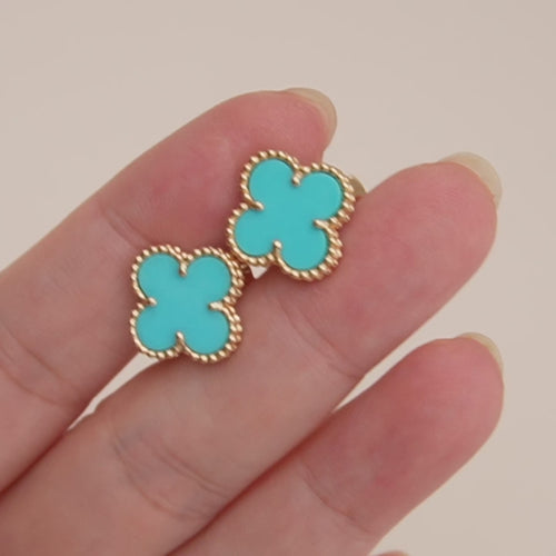 Preowned Van Cleef & Arpels Vintage Alhambra Turquoise 18K Yellow Gold Earrings