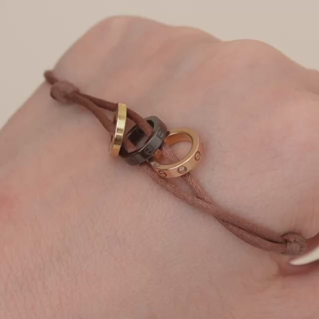 Second Hand Authentic Full set Cartier Love Cord Bracelet 4 Diamond Brown Sèvres Porcelain