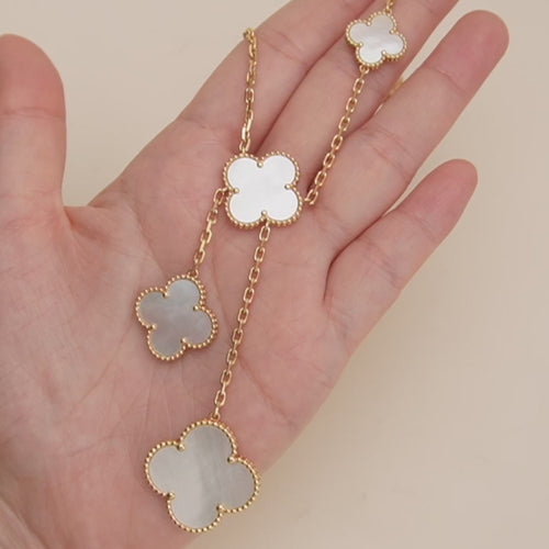 Used Van Cleef & Arpels Magic Alhambra 6 Motifs Mother of Pearl 18k Yellow Gold Necklace