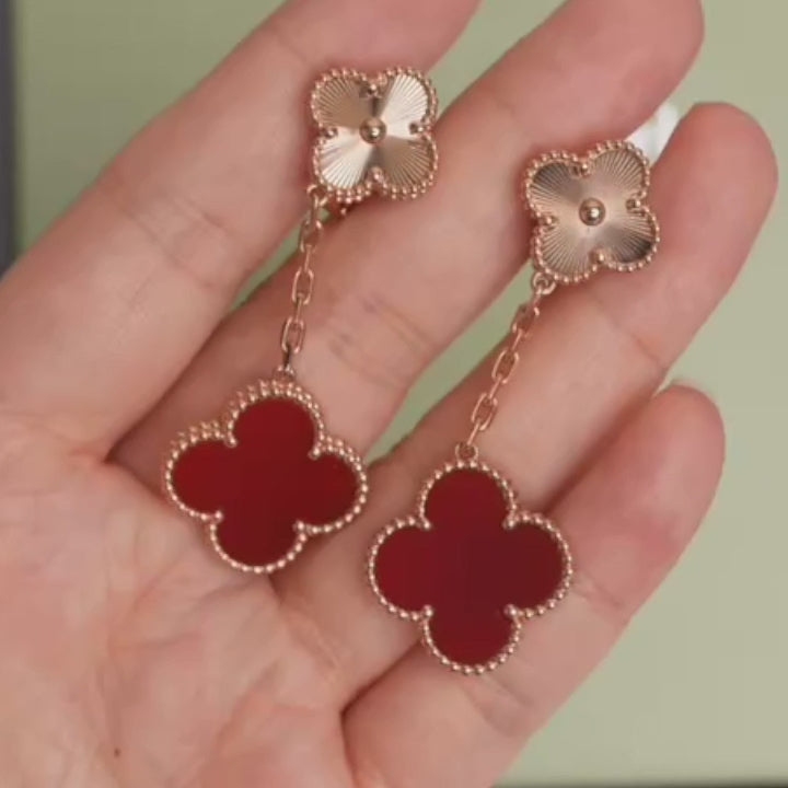 Second Hand VCA Magic Alhambra Guilloché Carnelian 18K Rose Gold Earrings