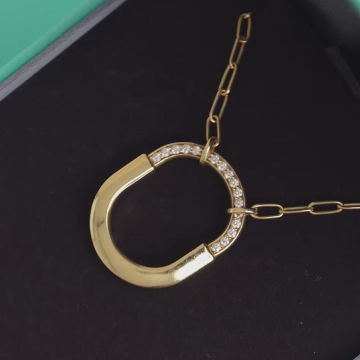 Tiffany & Co. Lock Diamond Pendant 18K Yellow Gold Medium Model Necklace