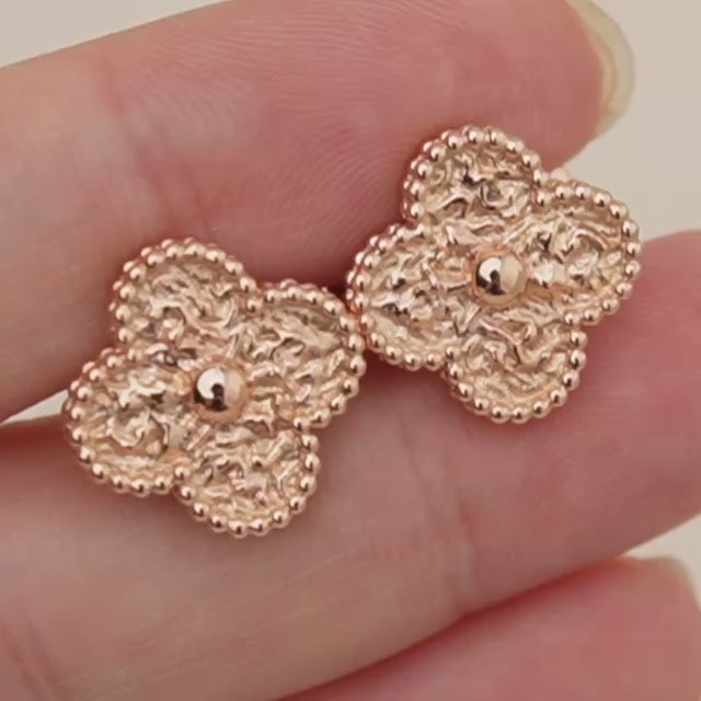 Van Cleef & Arpels Vintage Alhambra Hammered Earrings 18K Rose Gold