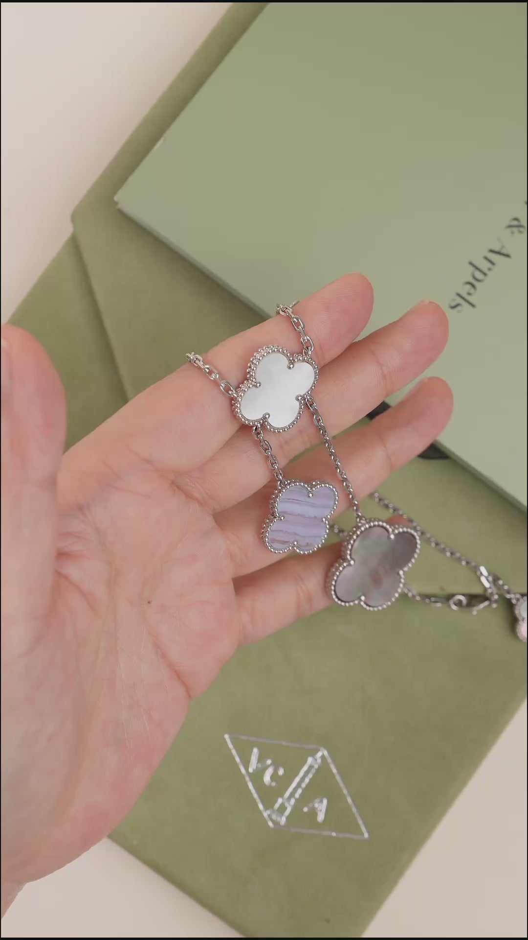 Van Cleef & Arpels Magic Alhambra Chalcedony Mother of Pearl 18K White Gold Necklace