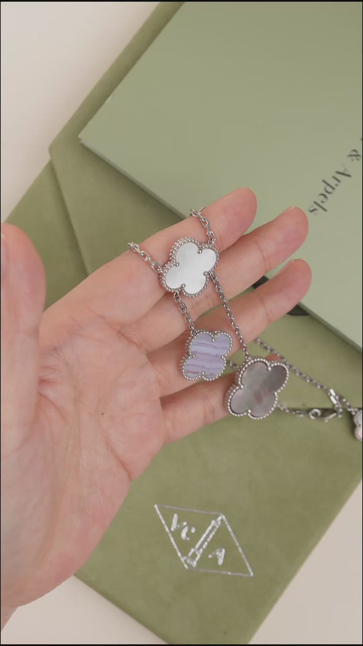 Van Cleef & Arpels Magic Alhambra Chalcedony Mother of Pearl 18K White Gold Necklace