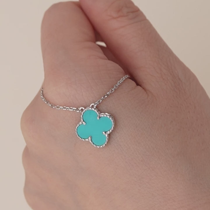 Second Hand Authentic Full set VCA Vintage Alhambra Turquoise 18K White Gold Necklace