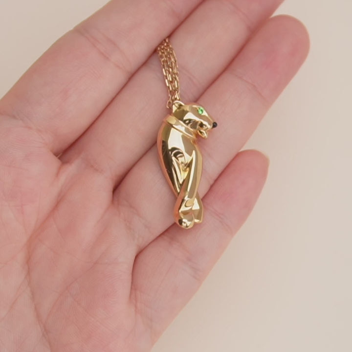 Preloved Cartier Panthère Tsavorite Onyx 18K Yellow Gold Pendant Necklace
