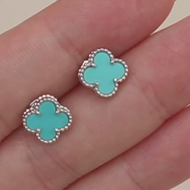 Second Hand Authentic Van Cleef & Arpels Sweet Alhambra Earrings Turquoise 18K White Gold