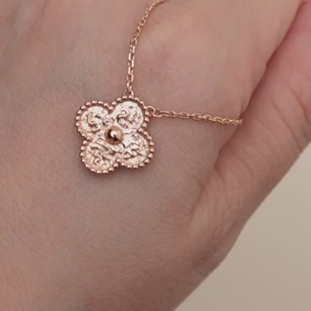 Second Hand Authentic Van Cleef & Arpels Vintage Alhambra Hammered Necklace 18K Rose Gold