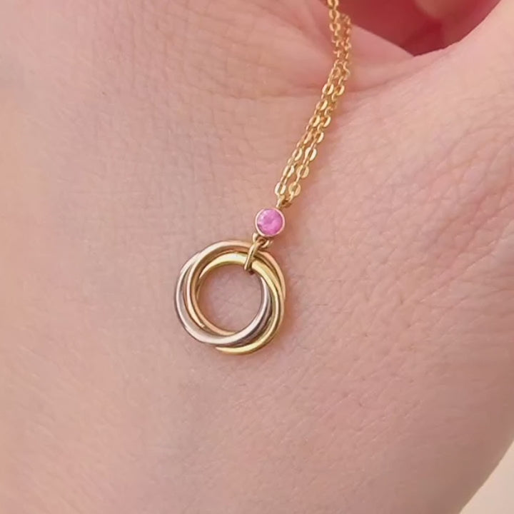 Second Hand Cartier Trinity Pink Sapphire Yellow Rose and White Gold Pendant Necklace