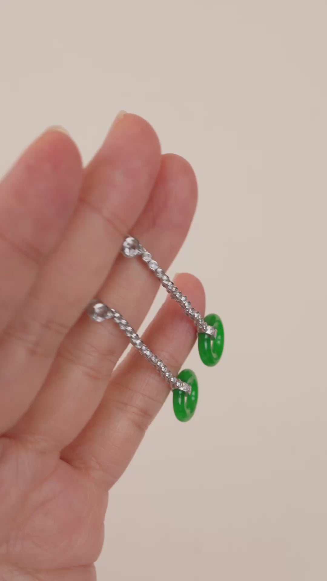 natural Jadeite Diamond 18K White Gold Drop Earrings