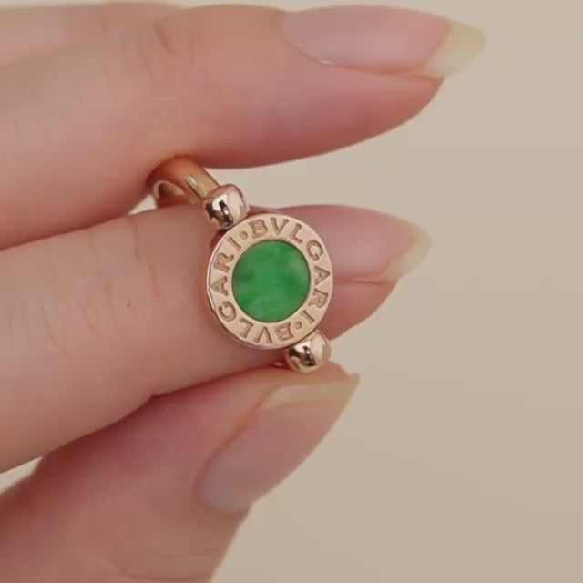 Preowned Bvlgari Flip Ring Jade and Pave Diamond 18K Rose Gold 