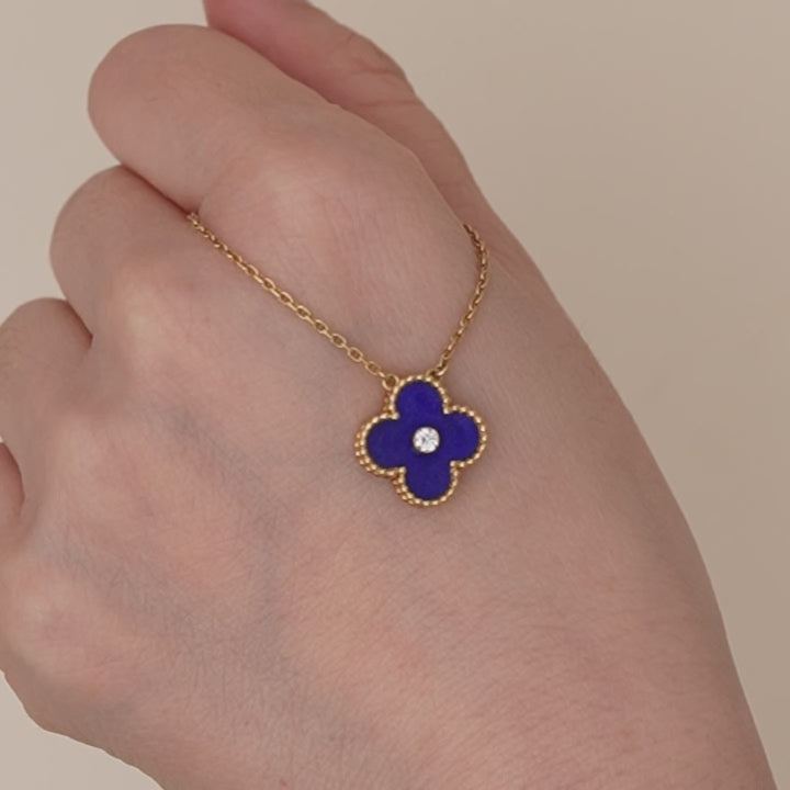 Preloved Authentic VCA 2010 Holiday Pendant Lapis Lazuli Diamond 18K Yellow Gold