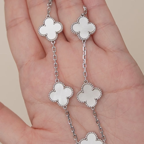 Authentic Van Cleef Vintage Alhambra Bracelet 5 Motif Mother of Pearl 18K White Gold