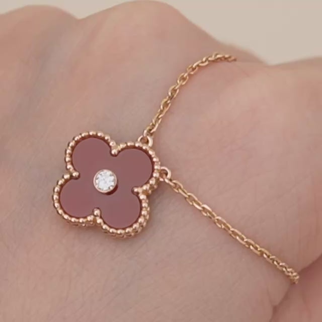 Second Hand Authentic Van Cleef & Arpels Alhambra 2011 Holiday Pendant Carnelian Diamond