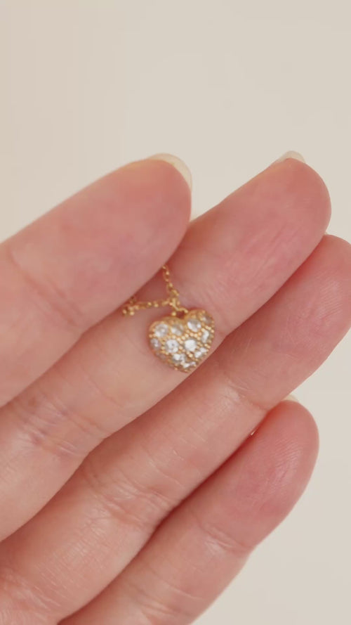 Second Hand Authentic Cartier Pavé Diamond Heart Pendant Necklace in 18K Rose Gold